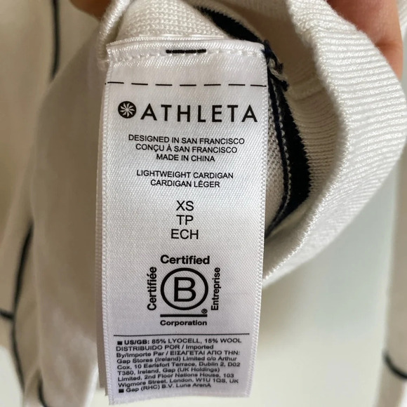 ATHLETA Wool Lyocell Cream & Black Boxy Button Down Cardigan XS - Picture 9 of 11